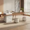 Mesa de Isla de Madera Maciza Minimalista Moderna y Juego de Sillas para el Hogar, Sala de Estar, Oficina, Mesa de Té de Lujo Ligero, Modelo Nuevo, Estilo Chino Nuevo