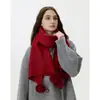 Bufanda de Punto Suave de Color Sólido Imitación Cachemir para Mujer, Chal de Invierno con Pompón, Bufanda Cálida Versátil para el Cuello