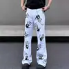Marca Americana Moderna High Street Estampa de Palmeira Tendência Hip Hop Street Style Masculino Jeans Handsome de Perna Reta Solto