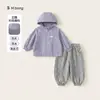 Ropa infantil Youbao Huzhou Zhili, colección de otoño para niñas, cortavientos con capucha de color liso y pantalones deportivos, conjunto de dos piezas, conjunto para niños