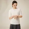 Outono e Inverno Novo Tricô de Manga Curta 100% Caxemira Pura Moda Camiseta Básica de Gola Redonda Cor Lisa para Usar por Baixo Feminina