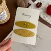 Presilha de Cabelo Oval com Laço de Tecido e Bolinhas Simples para Menina Estilo Fresco Acessório para Franja Infantil Presilha de Cabelo