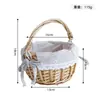 Cesta de mão trançada com forro xadrez de linho, cesta de frutas com alça móvel, cesta de flores trançada, cesta de armazenamento para casa