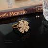 Anillo Europeo y Americano de Trébol de Cuatro Hojas para Mujer Estilo Ins Corazón Diamante Oro Lujo Accesible Joyería de Mano Anillo Abierto Giratorio Venta al por Mayor
