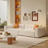 Sofa Pequeno Simples para Casa Estilo Minimalista Moderno Cor Creme Tecido Italiano Linha Reta Bloco de Tofu Sala de Estar