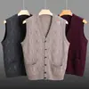 Colete de tricô masculino transfronteiriço, colete de suéter casual sem mangas com gola V e padrão de losangos, colete espessado 100% lã