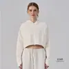 Moletom Pulôver com Capuz para Uso Externo Cor Sólida Manga Longa Jaqueta Cropped Fashionável Tendência Quente Roupas para Corrida Treinamento Yoga Feminino