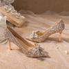 Zapatos de Tacón Alto para Mujer 2023 Primavera y Otoño Nuevo Estilo Coreano Moda Tacón de Aguja Zapatos de Mujer Punta Afilada Boca Baja Zapatos con Lazo