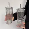 Copo de Vidro Transparente de Alta Qualidade para Café Gelado, Americano, Latte com Grande Capacidade e Tampa, Copo com Canudo para Uso no Escritório
