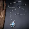 Colar com Pingente Oval Retro Inlaid de Pedra Azul Popular Venda Quente Transfronteiriça Corrente de Clavícula da Moda Personalidade Tendência para Homens e Mulheres