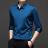 Camisa Masculina de Manga Longa com Gola de Lapela, Novo Estilo Outono 2026, Cor Sólida, Vista Oculta, Top Casual Elástico Sem Costura para Homens Jovens e de Meia-Idade