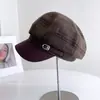 Chapéu Oitavado Xadrez Retrô com Aba de Couro PU Estilo Coreano para Mulheres, Chapéu Newsboy Versátil Estiloso de Outono, Boina Quente e Resistente ao Frio