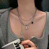 Collar de Oso Sonriente de Doble Capa Nicho de Lujo Ligero para Mujer, Nuevo Estilo 2026 Ins Hip-Hop Minimalista Accesorio Cadena Clavícula
