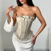 Estilo Francês Comércio Exterior Transfronteiriço Renda Franzida Puro Desejo Doce e Picante Espartilho de Espinha de Peixe Tubinho Feminino 71015