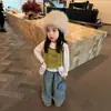 Conjunto de Niña 2026 Nuevo Estilo Coreano Camisola Gato KT Top de Manga Larga Jeans Conjunto de Tres Piezas de Otoño para Niños
