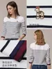 Camiseta Feminina Casual de Algodão Puro com Listras, Manga Longa, Gola Redonda, Roupas de Trabalho, Popular no Outono e Inverno, Personalizada, Transfronteiriça