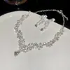 Set de Joyería de Hoja con Incrustaciones de Diamantes y Circonita en Forma de Gota de Agua Transfronterizo Europeo y Americano, Cadena para Clavícula de Lujo Ligero de Alta Gama, Accesorio de Cuello de Moda