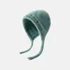 2025 Nuevo Gorro de Punto con Cordones y Puntera de Felpa Azul para Mujer, Otoño e Invierno, para Viajes al Oeste de Sichuan, para Mostrar la Cara, Suéter Pequeño