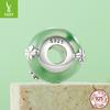 Pulsera original de primavera Yinziyun con cuentas de cristal de trébol de cuatro hojas verde de plata 925.