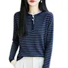 Suéter de Punto de Lana con Bloques de Color Cuello Redondo Semiabierto para Mujer Otoño Invierno Nuevo Agradable a la Piel Versátil Ajustado Rayado Capa Base Suéter Moderno