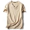 Camiseta de manga corta de lino vintage para hombre, fina, de media manga, color liso, con cuello en V, holgada, de algodón y lino, talla grande
