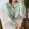 Nuevo suéter coreano para mujer para otoño, jersey de cuello en V semiabierto, estilo coreano, manga larga, tejido holgado, algodón blanco