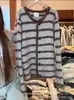Suéter Abrigo de Lona Rayado Color Block Vintage para Mujer, Nuevo Cardigan de Punto Versátil Estilo Holgado Perezoso para Otoño e Invierno