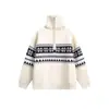 Suéter de Punto Fair Isle Americano con Media Cremallera para Hombre Otoño e Invierno Holgado Casual Pareja Jacquard Cuello Alto Suéter Superior