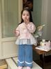 [Pronta Entrega] Suéter Infantil Calça Jeans Meninas 2025 Primavera Novo Terno Infantil Conjunto de Duas Peças Meninas
