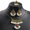 Set de Aretes, Anillo y Collar Estilo Bohemio Europeo y Americano con Aguja de Plata, Estilo Étnico Vintage con Aretes de Borla de Perlas y Pedrería