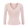 Top de moda con cuello en V y manga media para mujer, Nueva camiseta básica ajustada de otoño, Camiseta delgada y ligeramente transparente que estiliza