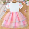 Vestido Nuevo de Verano de Comercio Exterior, Falda de Gasa de Estilo Extranjero, Falda de Princesa de Malla de Dibujos Animados, Vestido de Verano Infantil de Manga Corta para Niñas