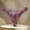 Tanga de Seda de Hielo sin Costuras de una Pieza Europeo y Americano para Mujer de Cintura Baja Yoga Invisible Estampado de Leopardo Transpirable Ropa Interior para Mujer