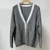 BORBOTIE Malharia Feminina 2026 Novidades Primavera/Outono BC Lã Cashmere Tricô Trançado Color Block Bolso Cardigan com Decote V