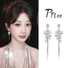 Pendientes de Perlas de Moda Lujo Ligero con Aguja Anti-Plata 925, Pendientes de Botón Versátiles de Lujo Ligero de Gama Alta, Pendientes Largos Elegantes con Borlas