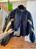 Chaqueta de dos tonos con cuello alto, chaqueta casual holgada para otoño 2026 para mujeres petite, elegante y deportiva