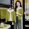 Cárdigan de Punto Pesado Estilo Europeo, Nuevo para Primavera 2026, Falso Dos Piezas, Atuendo Elegante de Alta Gama, Hermosa Blusa, Tendencia de Moda para Mujer