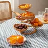 Cesta de Fruta Tejida a Mano Multicapa Restaurante Hogar Tres Capas Mimbre Imitación Cesta de Mimbre para Fruta Seca Snacks Bandeja de Mimbre Cesta de Postre