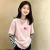 Camiseta de Manga Larga de Dibujos Animados para Niñas Ropa Interior de Otoño Nuevo Estilo 2026 Niños Medianos y Grandes Camisa Base de Algodón Puro Falsa de Dos Piezas