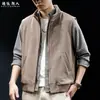 Chaleco de punto de mezcla de algodón estilo "Old Money" con cuello mao estilo japonés para hombre, chaqueta chaleco casual con cremallera para primavera y otoño