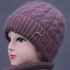Gorro tejido, bufanda cálida para la abuela, gorro de algodón al por mayor, conjunto para mujer para mamá, gorro de lana para mediana edad y personas mayores, engrosado para otoño e invierno