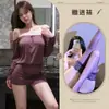 Lingerie Sexy de Um Ombro Roxo Manga Longa Revelando Costas e Quadris Puro Desejo Uniforme Sexy Puro Desejo Roupa de Dormir