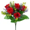 Atacado do Fabricante Yiwu Zhaoping Novas Flores de Seda Rosas, Botão de Primavera Artificial de 6 Cabeças para Casamento, Arranjo de Flores Romântico para Vaso