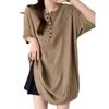 Camiseta Brilhante com Design Texturizado Plus Size de Manga Curta para Mulheres Verão 2025 Novo Top com Botão de Aparência Solta Emagrecimento