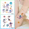 Adesivos de Tatuagem de Astronauta com Glitter para Crianças à Prova d'Água e Duradouros para Braços de Homens e Mulheres Fofos e Compactos Astronauta Foguete Planeta