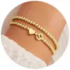 Pulsera de 26 Letras con Forma de Corazón Estilo Europeo y Americano, Moderna y Elegante, Cadena de Muñeca con Cuentas de Cobre Chapadas en Oro, Regalo de Amistad para Mujer