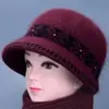 Chapéu de Lã Tricotado para Mulheres de Meia-Idade e Idosas de Inverno Chapéu de Lã Tricotado Chapéu para Senhora Avó com Acolchoamento Espesso Proteção contra o Frio Chapéu de Algodão Quente