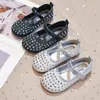 Elegantes zapatos Mary Jane de cuero para niñas, nuevos zapatos plateados de princesa para primavera y otoño 2026, versátiles zapatos de cristal para niñas pequeñas