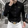 Camisa masculina branca de manga longa de alta qualidade francesa, seda gelada fina de verão, moda casual de negócios, top sem ferro e anti-rugas