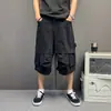 Calça de Trabalho Multibolsos Silhueta 3D Pregueada Foice Sete Pontos Sete Pontos Unissex Verão Novo Americano Alto